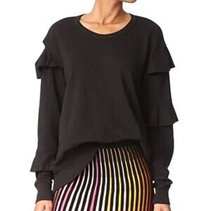 WILT Raw Ruffle Ripped Shoulder Sweatshirt in Black SZ M